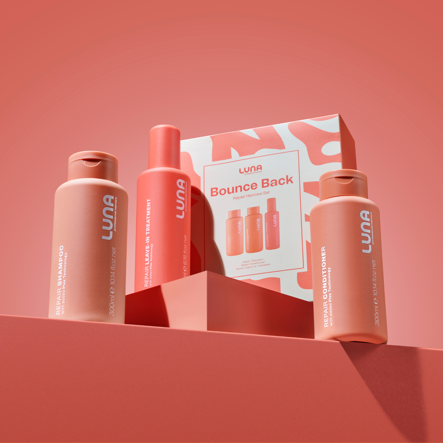 LUNA PRO HAIRCARE Bounce Back Holiday Gift Set Repair Shampoo Conditioner and Leave In Treatment