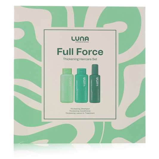 Luna Pro Haircare Full Force Holiday Gift Set - Thickening Shampoo - 300ml
Thickening Conditioner- 300ml
Thickening Leave in treatment- 200ml