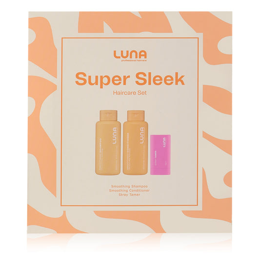LUNA Pro Haircare Super Sleek Holiday Gift Set Smoothing Shampoo and Conditioner with Stray Tamer